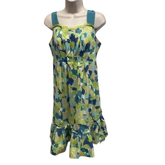GIRLS FROM SAVOY Anthropologie Blue Teal Green Floral Pleated Dress size 6 - Picture 1 of 9